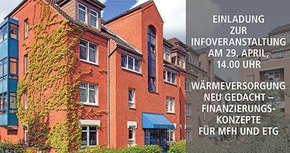 Einladung Info-Veranstaltung Wärmeversorgung neu gedacht – Finanzierungskonzepte für MFH und ETG am 29.04.26 um 14 Uhr