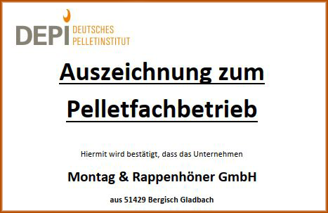 Detail unserer Auszeichnung zum Pelletfachbetrieb durch das Deutsche Pelletinstitut