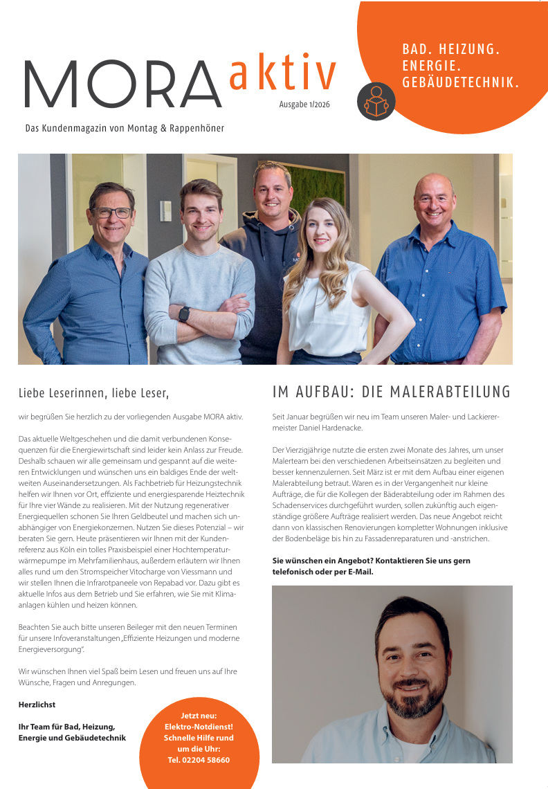 Titelseite Kundenzeitschrift MORA aktiv 1-2026